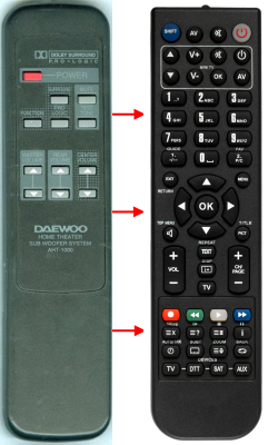 替换的遥控器用于 Daewoo ACRC0028G, AHT1000, AHT1000S