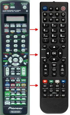 Replacement remote for Pioneer AXD7501, VSX92TXH