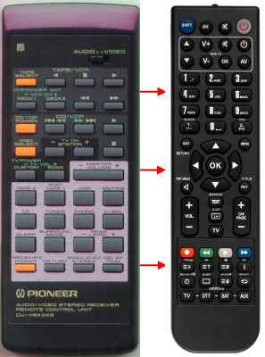Replacement remote for Pioneer AXD1261, VSX401, CUVSX043