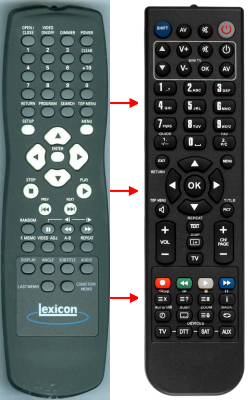 Replacement remote for Lexicon DVIZK07AK0010, RT10, RT-10