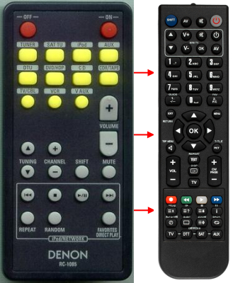 Replacement remote for Denon AVR1708 ZONE, RC1085, 9630366809