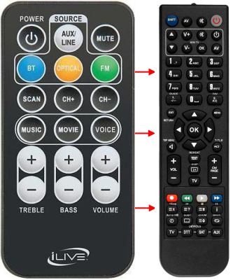 Replacement remote for iLive ITB382B, REMITB382B