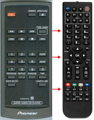 Replacement remote for Pioneer PDD9J, PWW1175, PDD6J