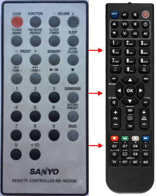 Replacement remote for Sanyo RBMCR30, AWM3500, RB-MCR30