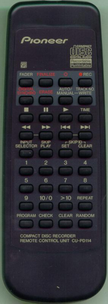 Replacement remote for Pioneer PWW1163, CU-PD114, PDR-509