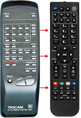 Replacement remote for Tascam 3E0103100B, RC32, MD350, 3E0103100A, MD301MKII