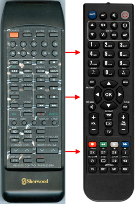 Replacement remote for Sherwood RMRVD98H, RVD9090R