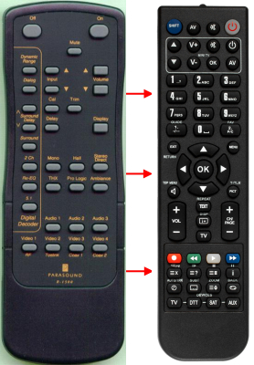 Replacement remote for Parasound PSP1500, R-1500