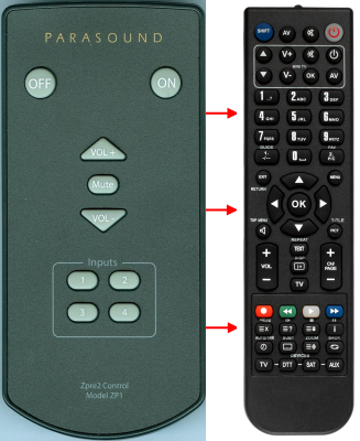 Replacement remote for Parasound ZPRE2, ZP1