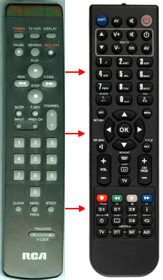 Replacement remote for Rca VSQS1363, 221300, VR701HF, VR617HF