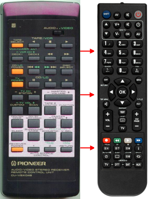 Replacement remote for Pioneer VSX502, VSX501, AXD1263, CUVSX046