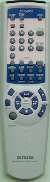 Replacement remote for Aiwa 8ZAR3702010, AVD35, RCZAR02, 514750312
