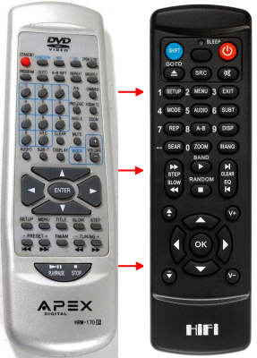 Replacement remote control for Apex AD-1225