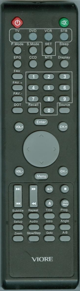 Replacement remote for Viore LCD26D37H, QTD782012, LCD26V37HA