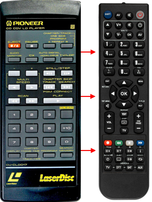 Replacement remote for Pioneer CLD1070, CUCLD017, VXX1249