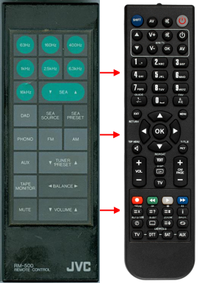 Controlo remoto de substituição para JVC RX500, RM500, RX500B