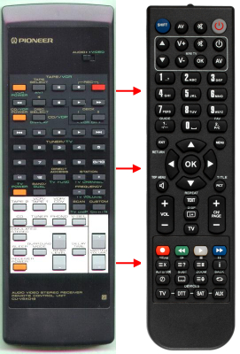 Replacement remote for Pioneer CUVSX019, VSX3600, AXD1152