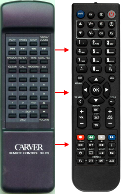 Vervangende afstandsbediening voor Carver RH39, SDAM510001, SDA390T