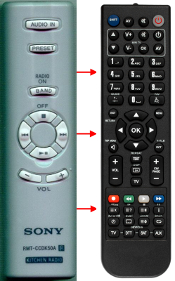 Télécommande de remplacement pour Sony RMTCCDK50A, ICFCDK50, A1444376A