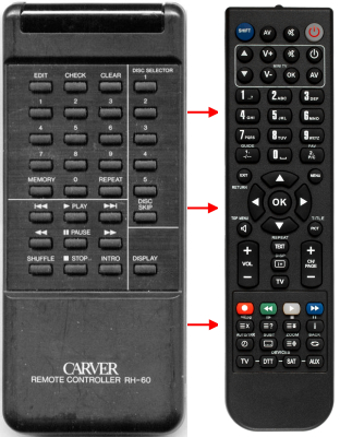 Controlo remoto de substituição para Carver SDA360, 4U10001101, RH60