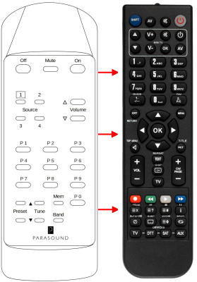 Replacement remote for Parasound ZPRE, TDQ150