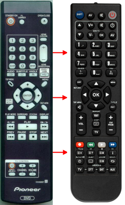 Replacement remote for Pioneer 07650PC010, VXX3257, DV48AV, DV49AV
