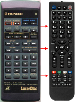 Replacement remote for Pioneer CUCLD047, CLDV820, CLDV840, CLDV830, CLD2710K