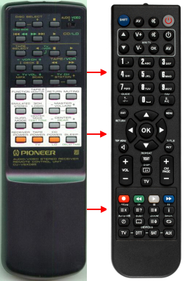 Replacement remote for Pioneer CU-VSX085, VSX403, VSX453