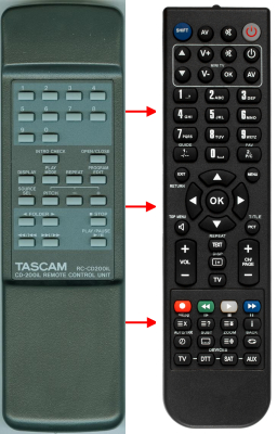 Ny fjernbetjening til  Tascam RC-CD200i, CD-200i, E01602200A