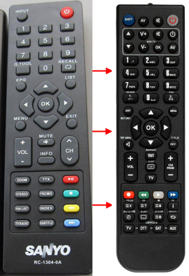Replacement remote control for Sanyo RC1304-0A
