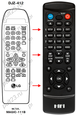 Replacement remote control for LG DJZ-412