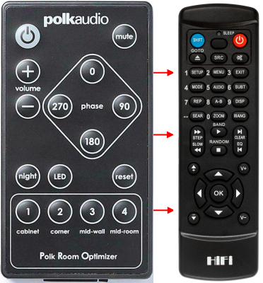 Erstatningsfjernkontroll for  Polk Audio RF2008-1 DSW MICROPRO 1000 2000 3000 4000