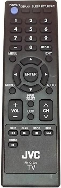 Replacement remote for JVC LT32A220, RMC1230, LT46AM73, 076R0UA011