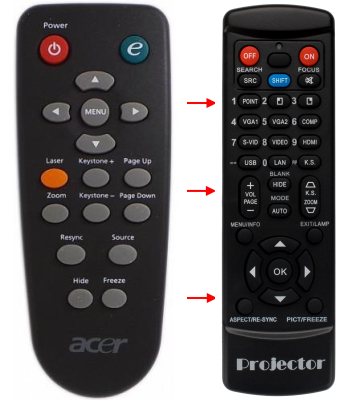 Replacement remote control for Acer PD726W