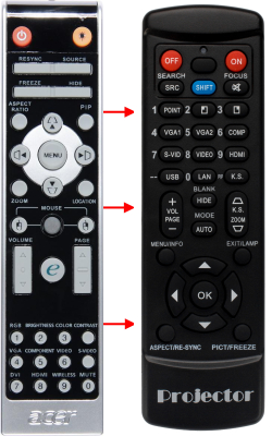 Replacement remote control for Acer PH530
