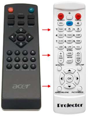 Replacement remote control for Acer X1210A