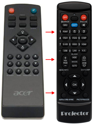 Replacement remote control for Acer X1130P