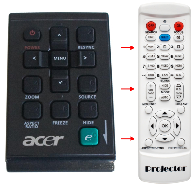 Replacement remote control for Acer X1160P