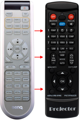 Replacement remote for BenQ W1100 W1200
