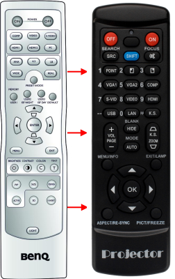 Replacement remote control for BenQ PE5120