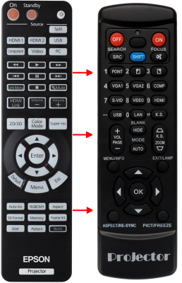 Replacement remote control for Epson EH-TW3000