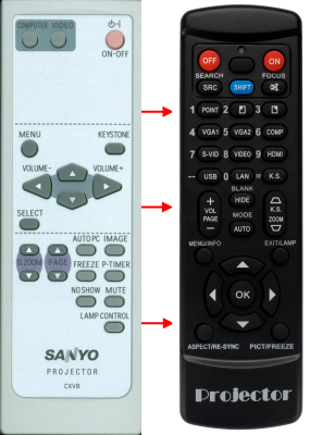 Replacement remote control for Sanyo PLC-XE30