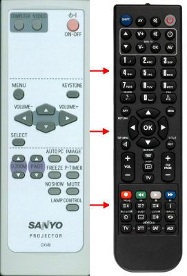Replacement remote for Sanyo PLCXE40, PLCXU76, 9450848538, CXVB