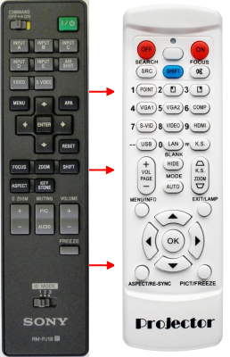 Replacement remote for Sony VPL-FHZ55W VPL-FHZ65