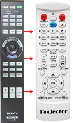 Replacement remote control for Sony RM-PJ28