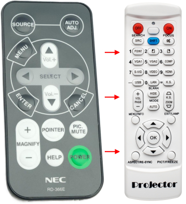 Replacement remote control for Nec L50W