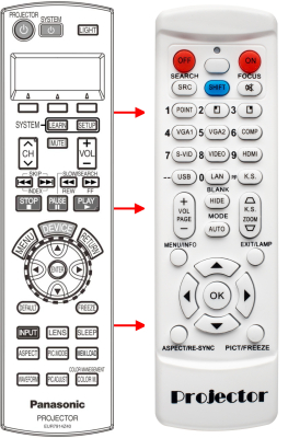 Replacement remote for Panasonic PT-AE1000E PT-AE2000U PT-L390U