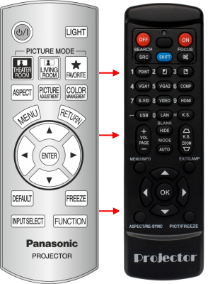 Replacement remote for Panasonic PT-LM2U N2QAYB000194 PT-F200NTU PT-F300U