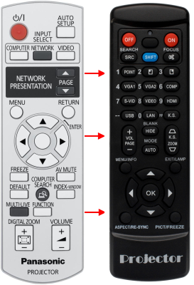 Replacement remote for Panasonic PT-FW300NTE PT-FW300E