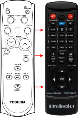 Replacement remote control for Toshiba CT-90176